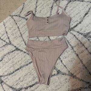 Aerie High Waisted Cheeky Bikini in Taupe